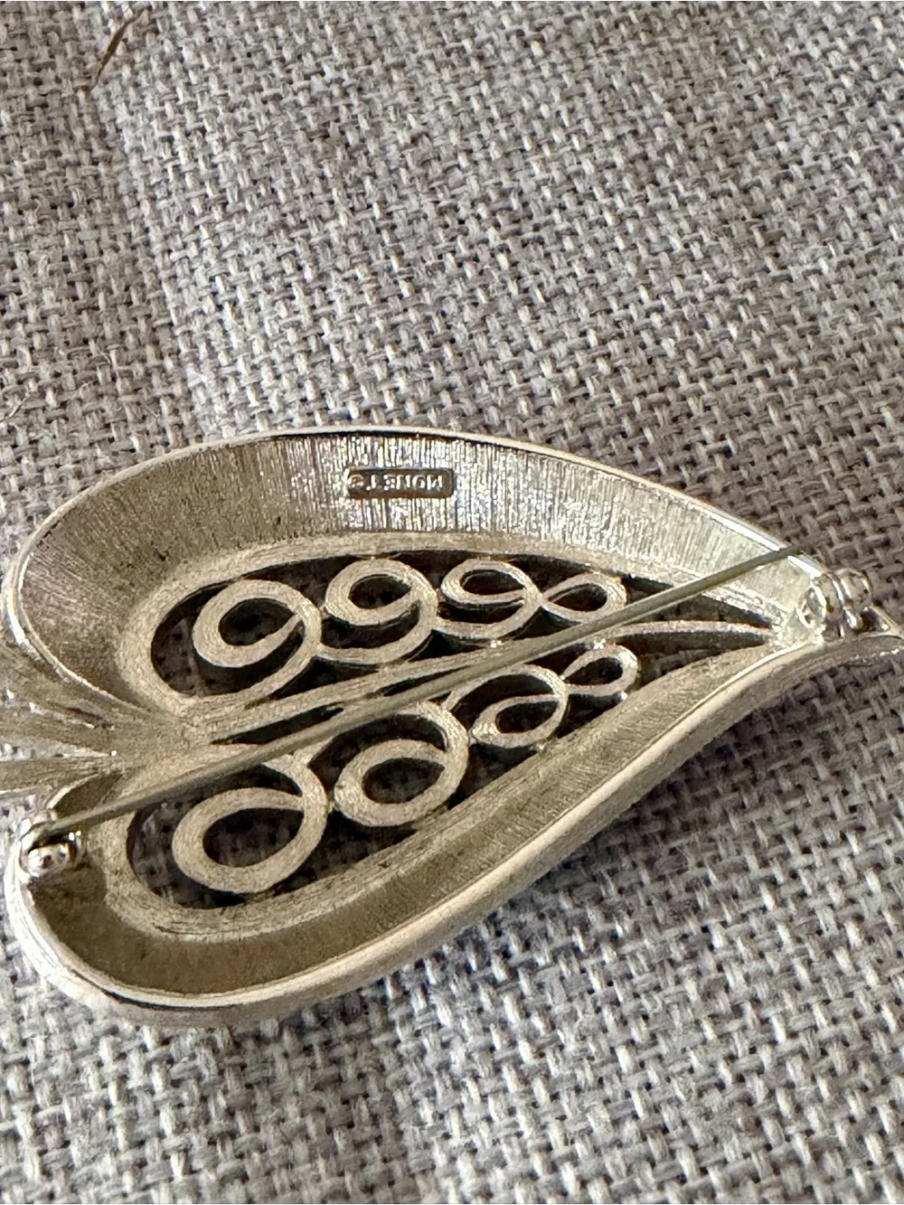 Vintage Monet Silver Tone Leaf Swirl Brooch Textured | Mid Century Pin